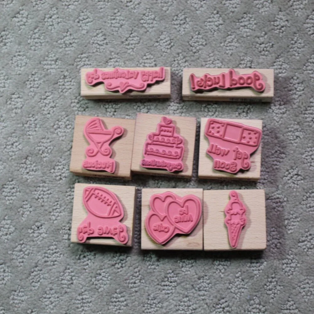 Lot of 8 Katie & Co Seasonal Themed Good Preowned Wood Mounted Stamps